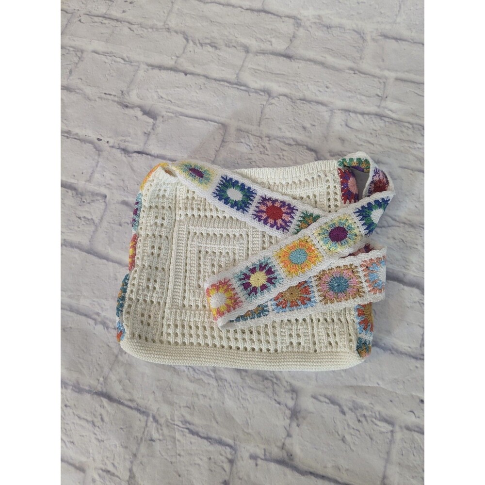 Womens Crochet Granny Square Tote Purse Shoulder Bag - Picture 3 of 6